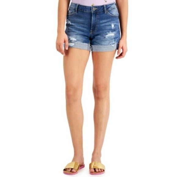JR539 Celebrity Pink Blue Juniors' Raw Hem Denim Shorts Size 3 / 26 - Picture 1 of 3